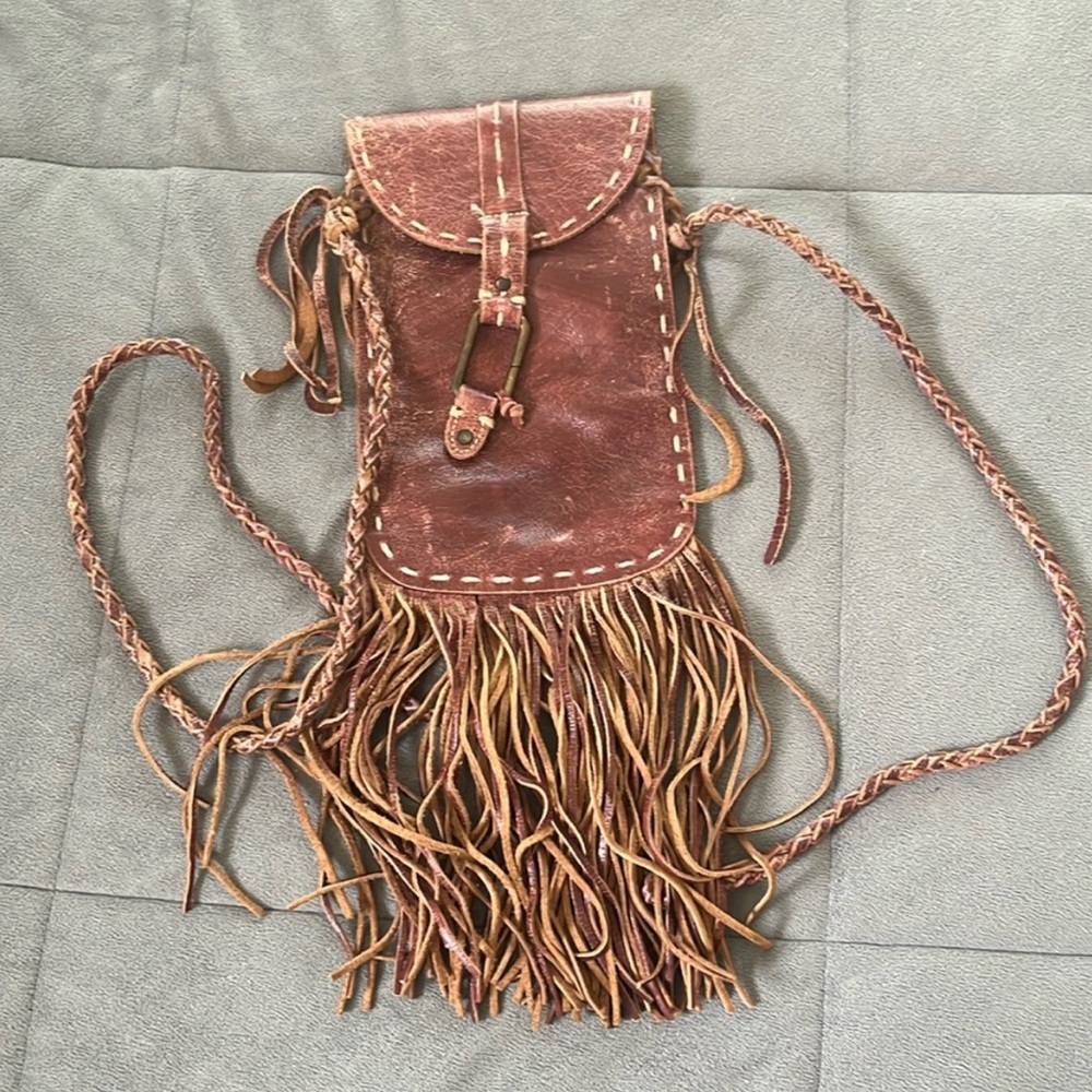 Bed Stu Reddish Brown Crossbody Bag with Fringe and Soft Leather